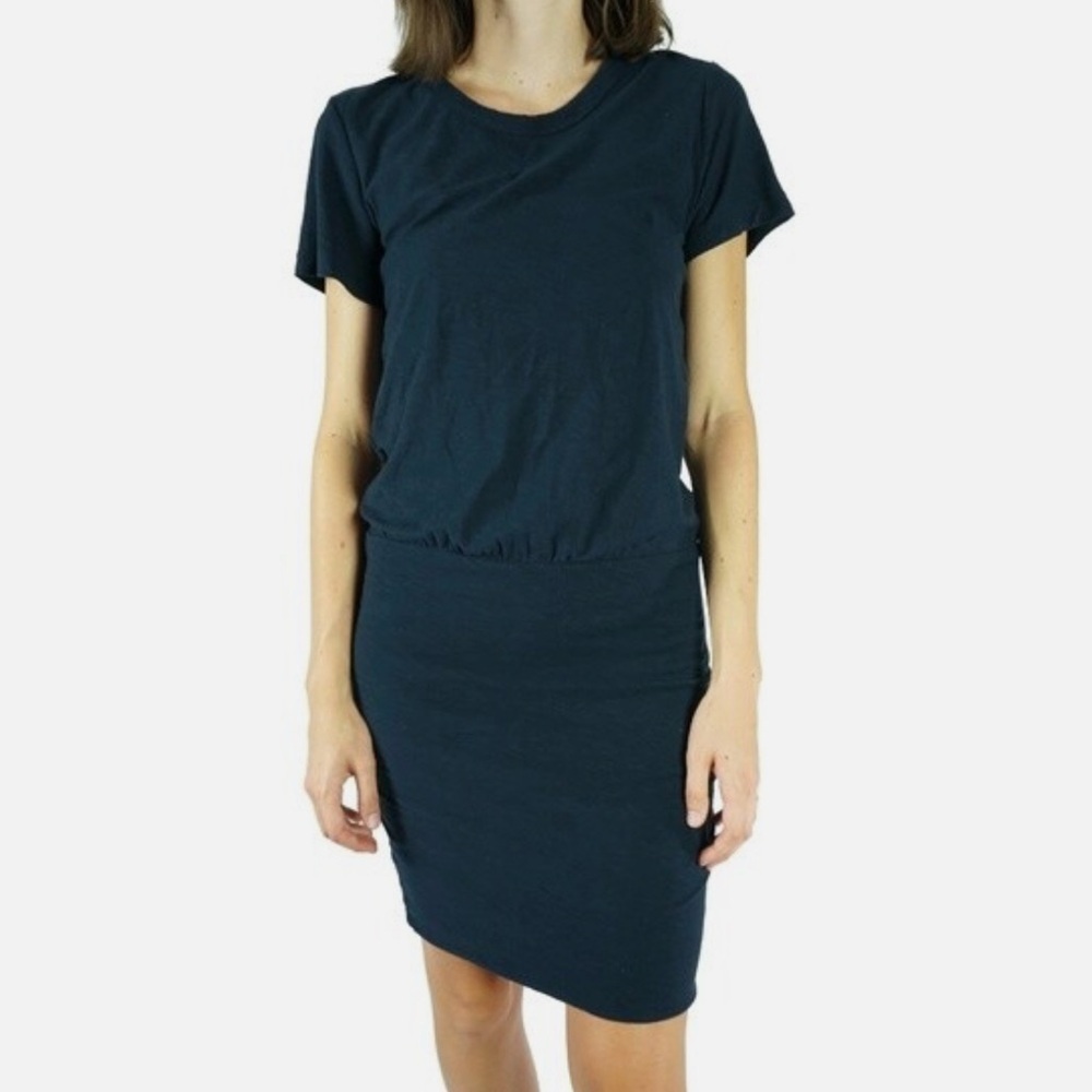 James Perse Short Sleeve T-Shirt Dress Slub Cotton Modal Navy Blue Small Travel